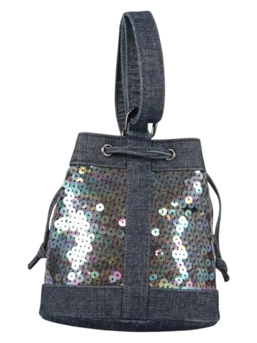CHANEL Sequin Hand Bag Denim Blue CC Auth 139014SAV